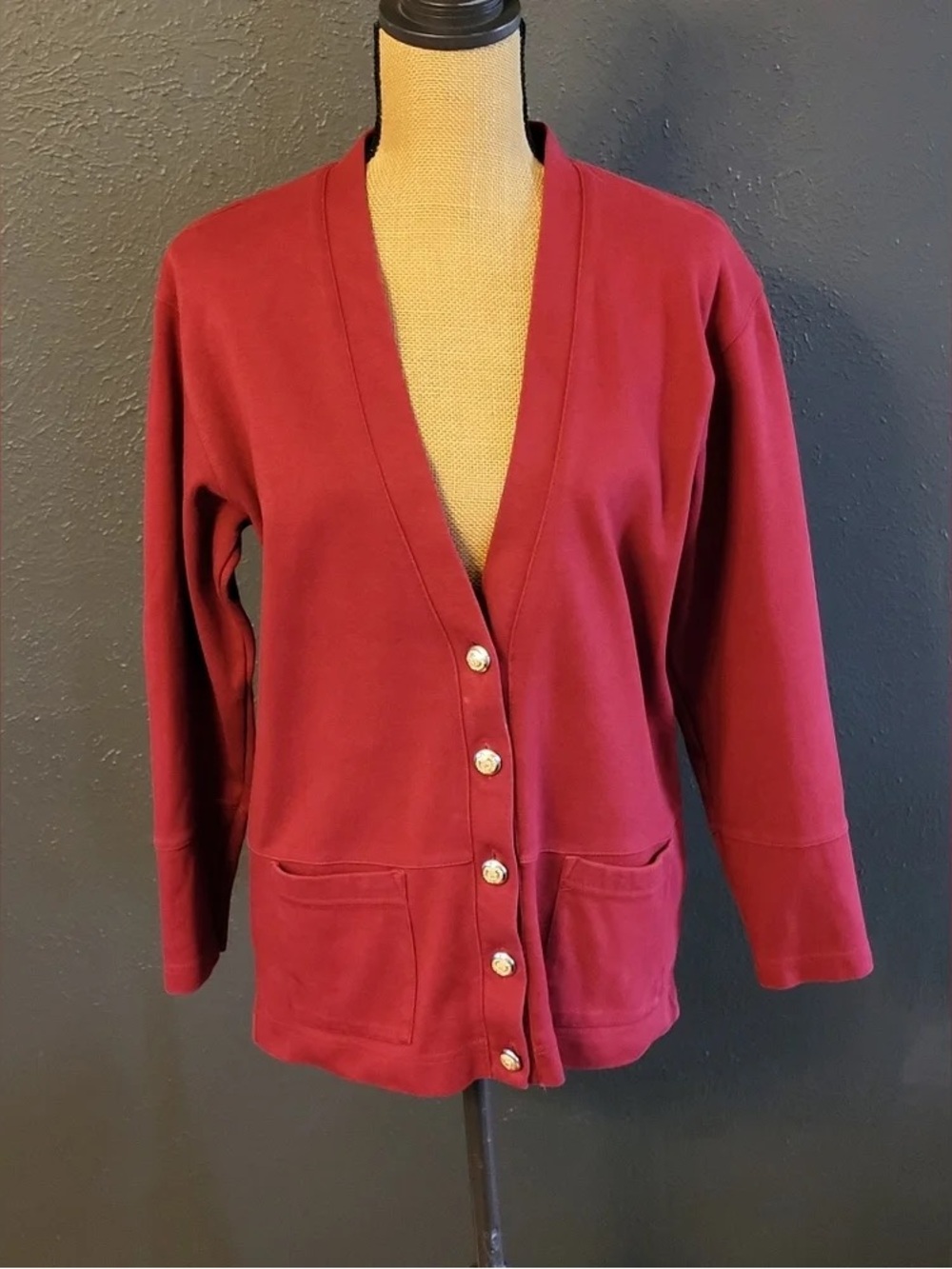 Women's Burgundy Button-Front Cardigan Sweater